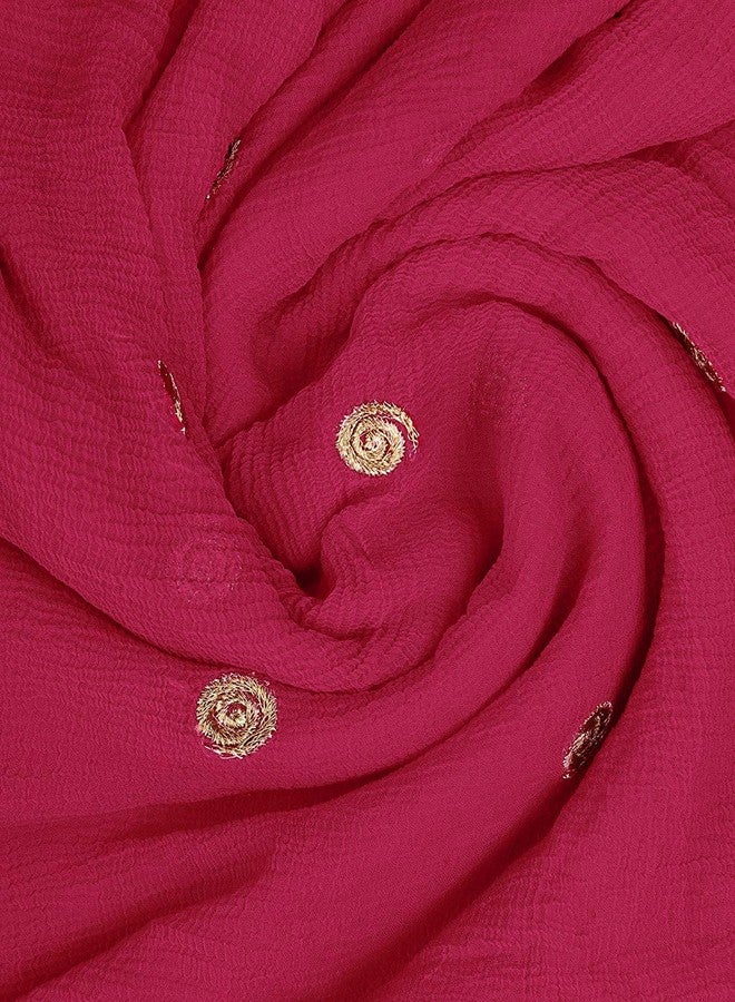 themilestocks Woman's Embroidered Chiffon Dupatta Scarf Shawl Wrap Soft Indian Bridal Wedding (Deep Pink) - Image 5